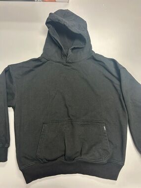 HOURS Drop Shoulder Black Cotton Pullover Hoodie Heavy Sweatshirt Men's Large